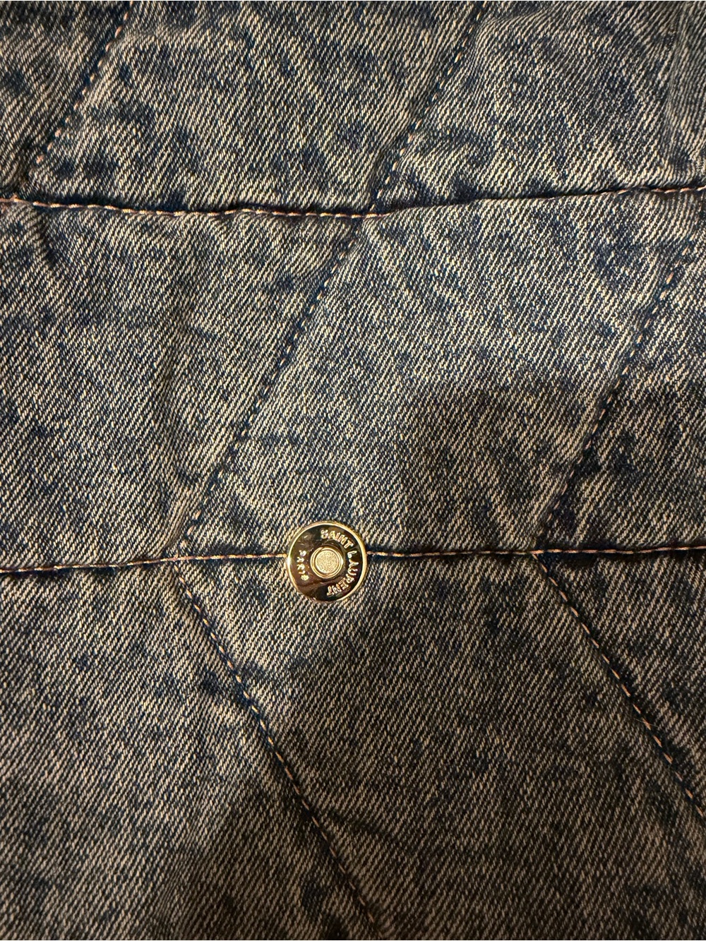 Yves Saint Laurent Quilted Denim Shoulder Bag with Gold Logo and Brown Trim - Picture 4 of 6